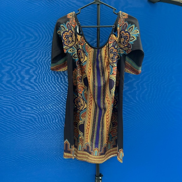 Vintage Print Kimono Sleeve Geometric Tunic Boho Dress (Off the shoulder) - Picture 2 of 3